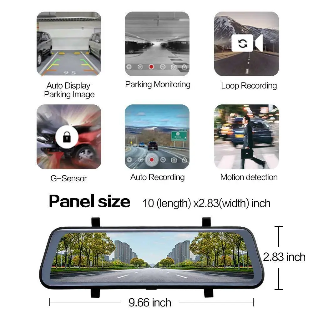 KOENBANG зеркало заднего вида Dash Cam 9 66 дюймов 1080 P Full HD сенсорный экран 720 задняя камера