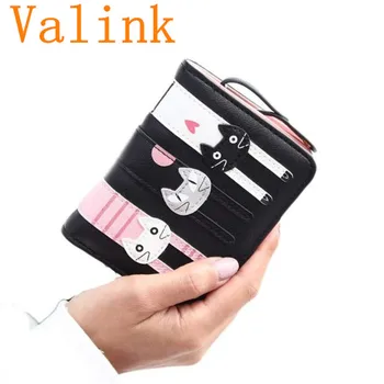 

New Brand Wallets Purses fashion Women Mini Bifold Leather Wallet Lovely cat pattern Card Holder,High Quality Women Clutch bolsa
