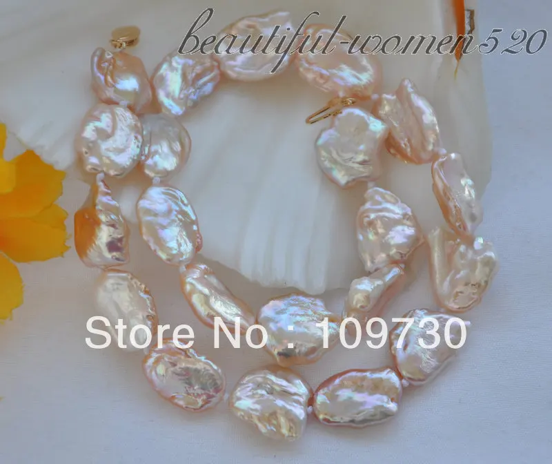 

Jewelry 00301 18mm pink baroque keshi reborn freshwater pearl necklace 16inch