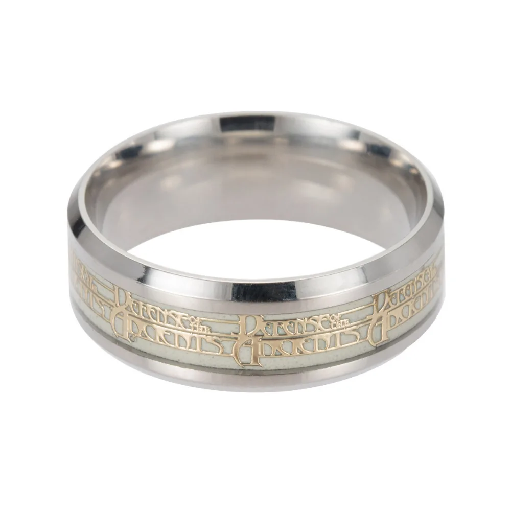 Cexbby Rings For Men Silver Stainless Steel Silver Plated Glitter on The Dark Ring Dota 2 Game Anime Men Glamor Party Jewelry