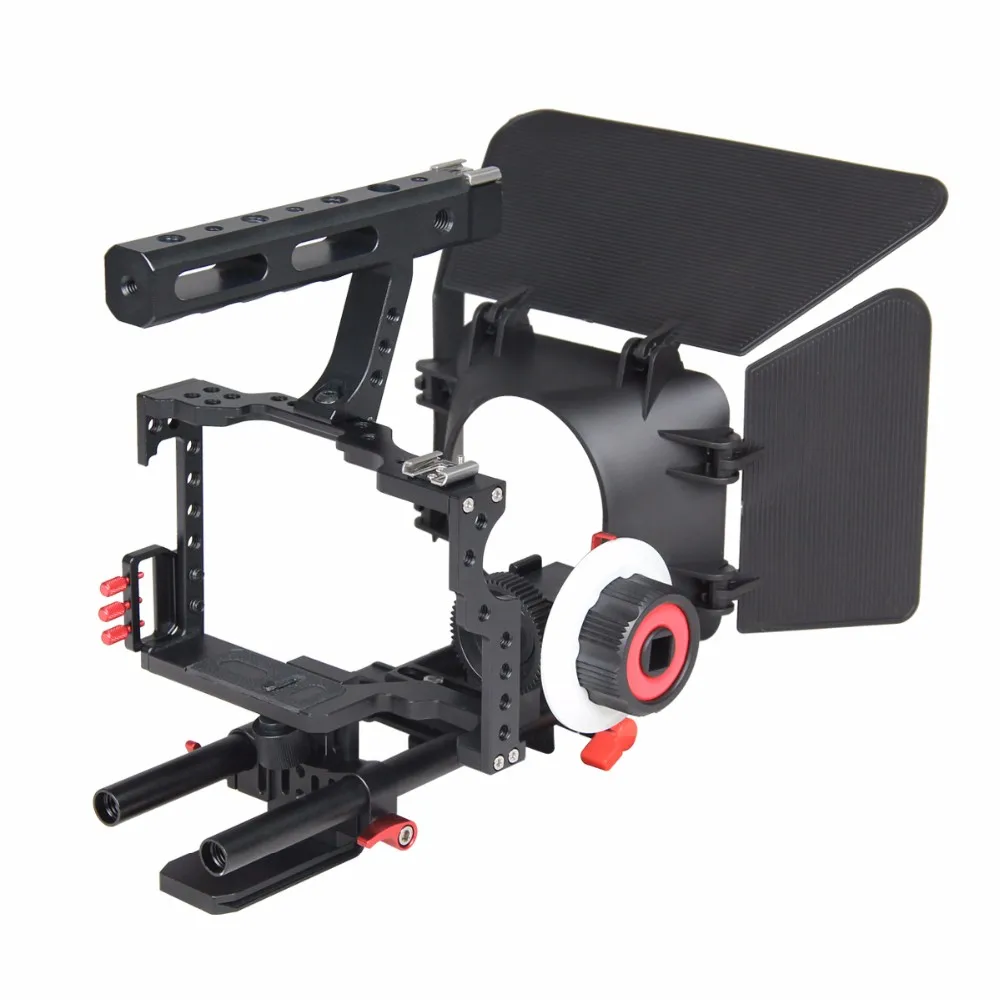 Camera Handle Video Camera Cage Stabilizer Kit with Matte Box & Follow Focus for Panasonic Lumix DMC-GH4 & G7 Sony A7 & A7S & A7R & A7RII & A7SII 