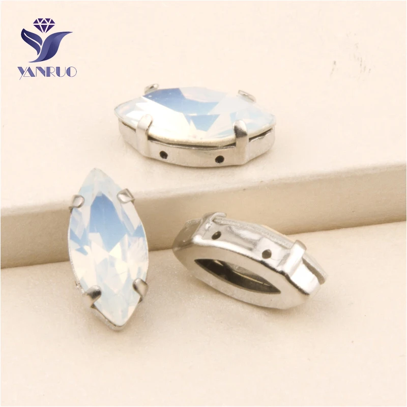 

YANRUO 4200 All Sizes White Opal Navette Setting Zircons Point Back Strass Crystal Applique Sewing Rhinestones For Clothes