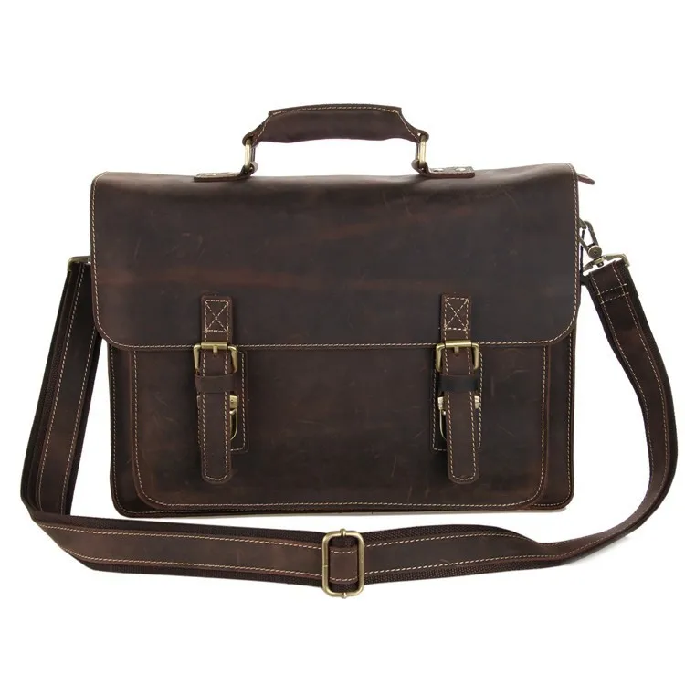 Nesitu коричневый толстый подлинный Crazy Horse кожаный мужской портфель сумки-мессенджеры 14 ''сумка на плечо для ноутбука M7205