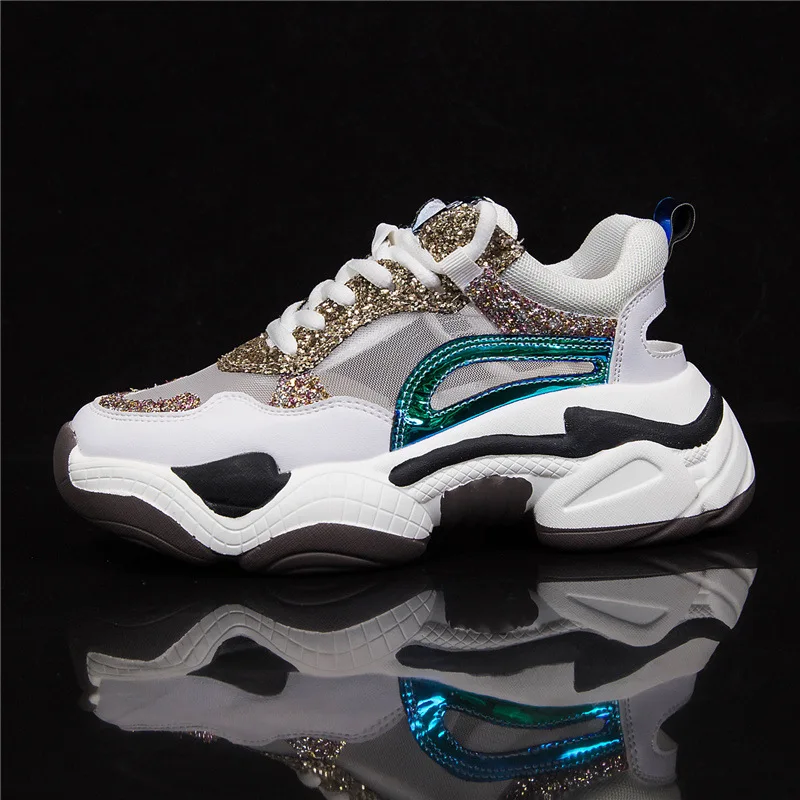 

Casual Glitter Shoes Women Chunky Sneakers Platform Fashion Brand zapatos de mujer Summer chaussures femme Patchwork Breathable