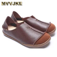 MVVJKE/Женская обувь; большие размеры; обувь на плоской подошве из натуральной кожи; повседневные Лоферы без застежки; женские мокасины; стиль Mori Girl