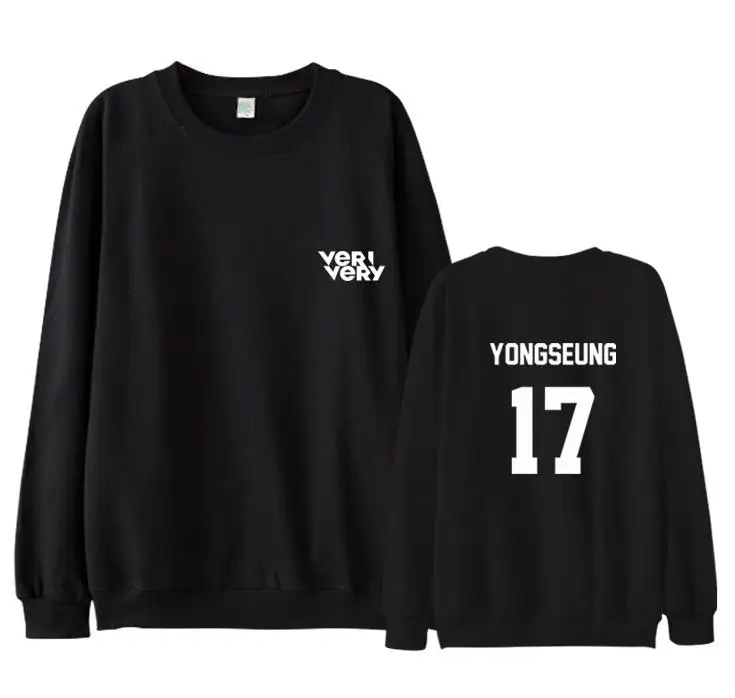 Kpop verivery 회원 이름 인쇄 o 목 풀오버 팬들을위한 검은 후드 유니섹스지지 느슨한 얇은 스웨터|Hoodies