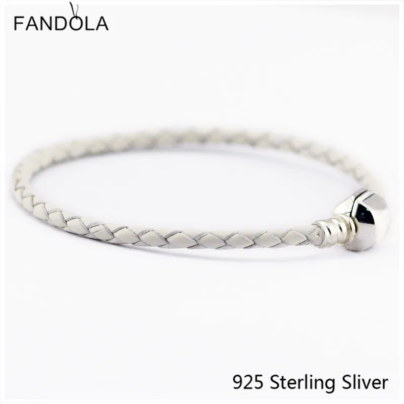 

White Single & Double Leather Clasp Bracelet Authentic 925 Sterling Silver Fit European Charm For Women PoP Unique Gift