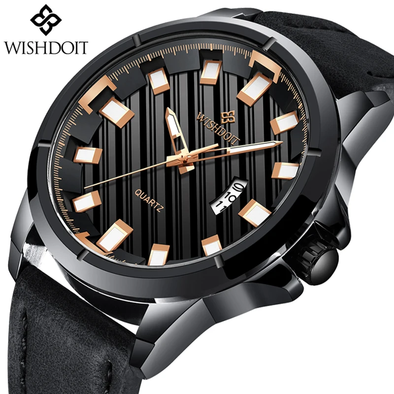 

WISHDOIT Men's Watches Top Brand Luxury Men's Military Sports Watch Men's Leather Waterproof Quartz Watch Relogio Masculino