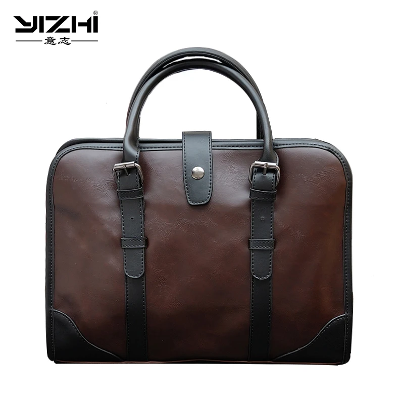 YIZHI 2018 Бизнес Для Мужчин's Портфели высокого качества PU кожа Сумка для ноутбука Портативный темно-коричневый сумочка