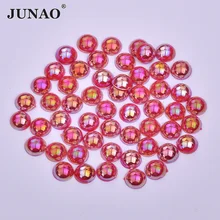 JUNAO, 10 мм, красные стразы из жемчуга AB, акриловые кристаллы, круглые камни с плоской задней стороной, бусины для скрапбукинга, не Швейные Стразы для рукоделия