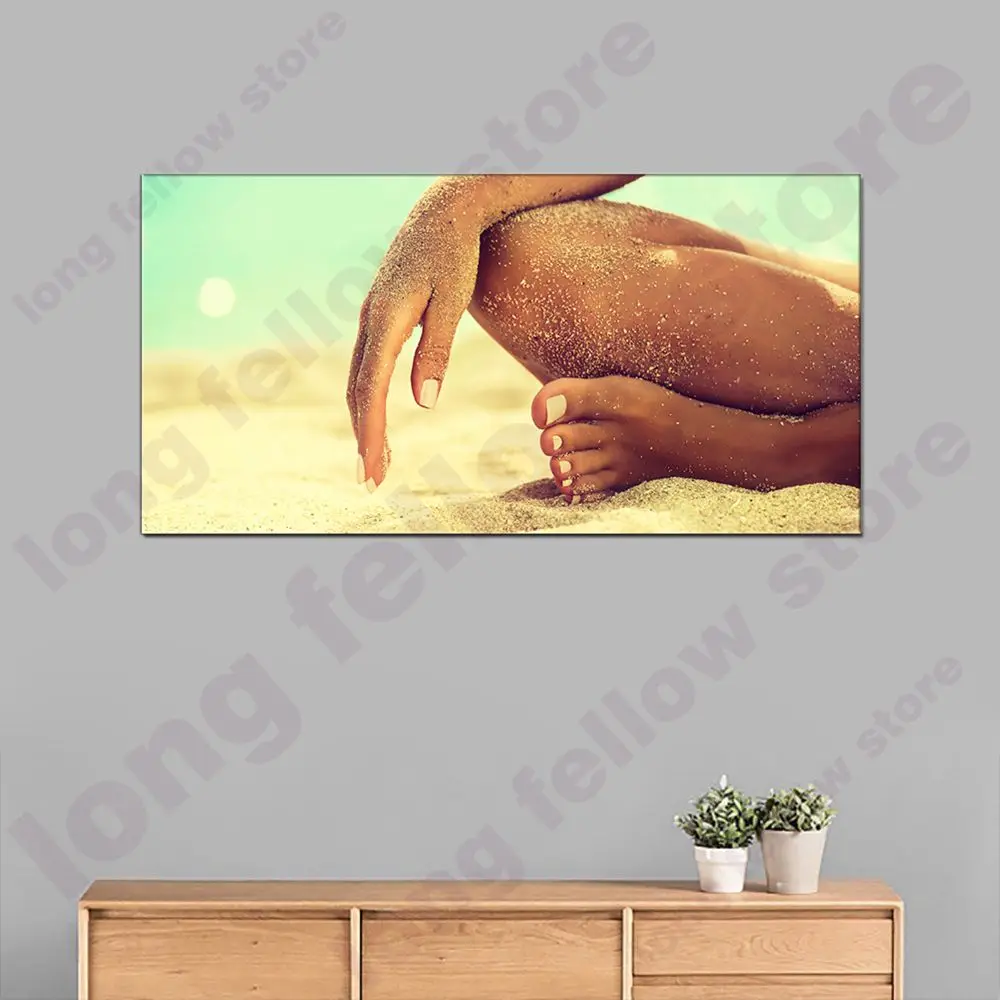 Sunbathing Sexy Woman Sand Beach Landscape Picture for Living Room Bathroom Bedroom Wall Decor Artwork Home Decor Drop Shipping
