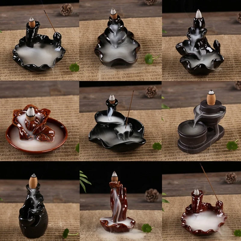 

Ceramic Incense Burner Feng Shui Tibet Holder Buddhist Censer + 10 Backflow Cone