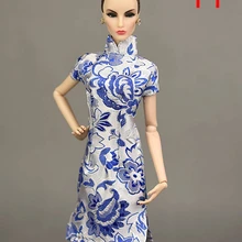 Синее китайское традиционное платье ручной работы Vestido платья для Барби одежда Cheongsam с высоким воротом Qipao уникальные вечерние платья