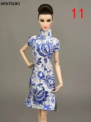 Синий Ручной китайское традиционное платье Vestido платья для Барби одежда Cheongsam с высокой горловиной Qipao уникальные вечерние платья