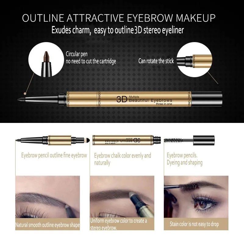 

3 in 1 Eye Brows Powder + Waterproof Brow Pencil + Brush Pigment Black Brown Eyebrow Kit No shading Set for Women