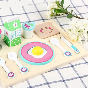 

Breakfast Combination Kitchen Toys Wooden Play house Toy Children Simulation Wooden Toys Pretend Play House Toy Gift For Kids