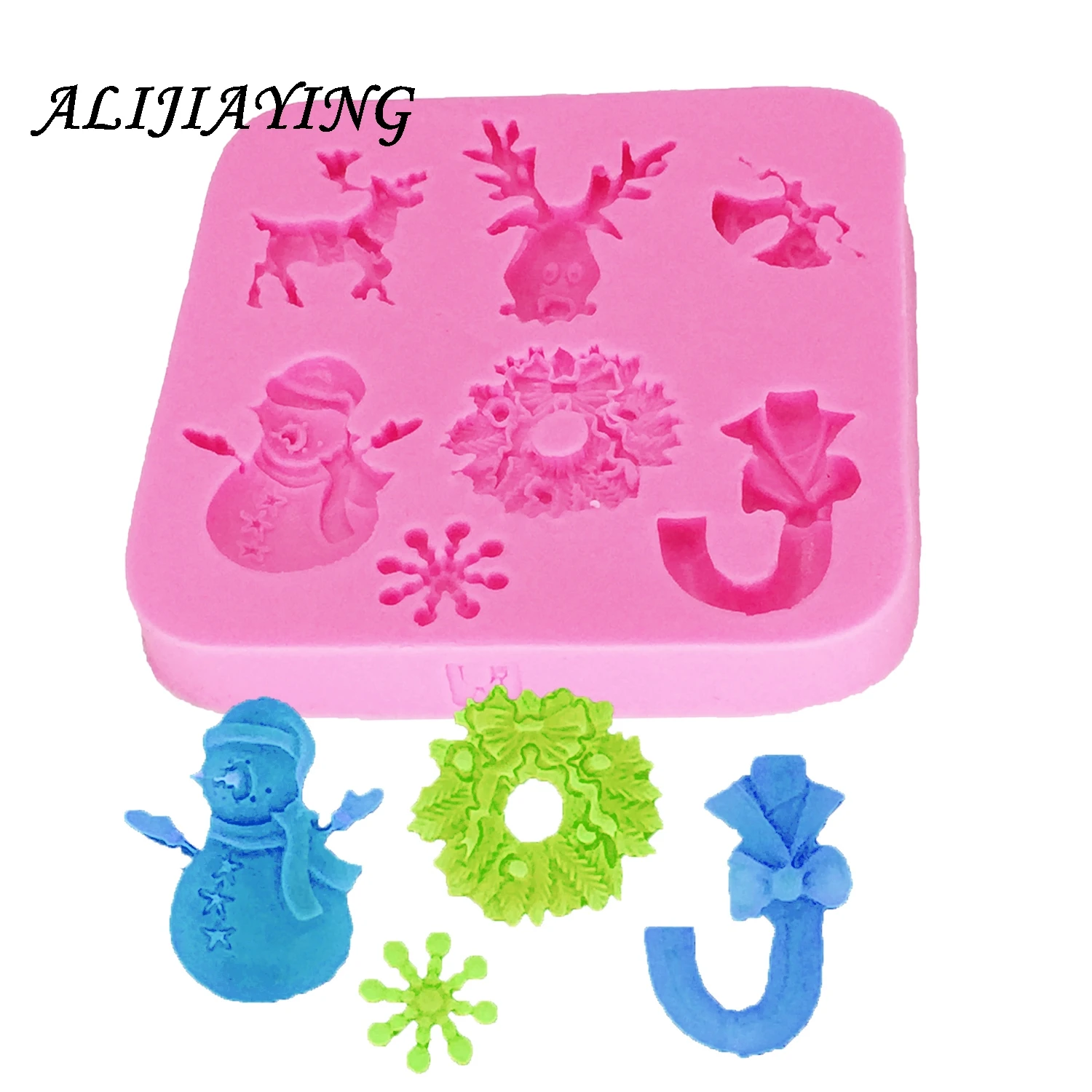 

1Pcs Wreath Christmas deer snowflake bell silicone mold snowman cake decorating tools dessert decorators moulds D0266