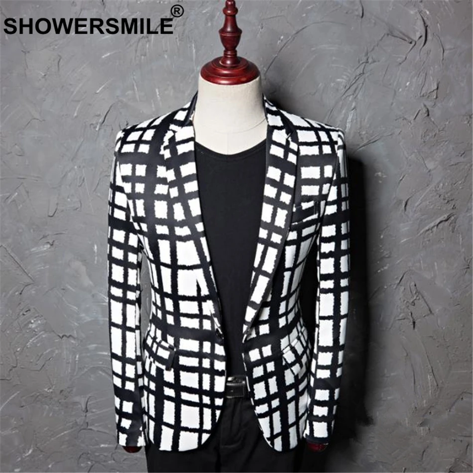 SHOWERSMILE Mens Fashion Print Blazer Male Singer Jacket Casual Slim Fit Plus Size 5XL British Design Mens Stage Suit Jackets