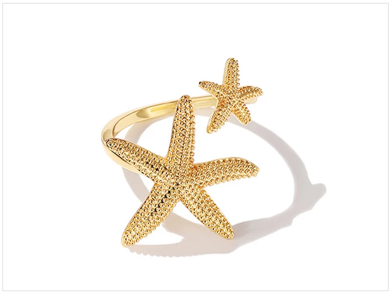 SRCOI дизайн двойной Симпатичные Морская звезда разомкнутые кольца сплав золотого Цвета Морская звезда регулируемое кольцо на палец для обручального кольца для подарки женщине на день рождения