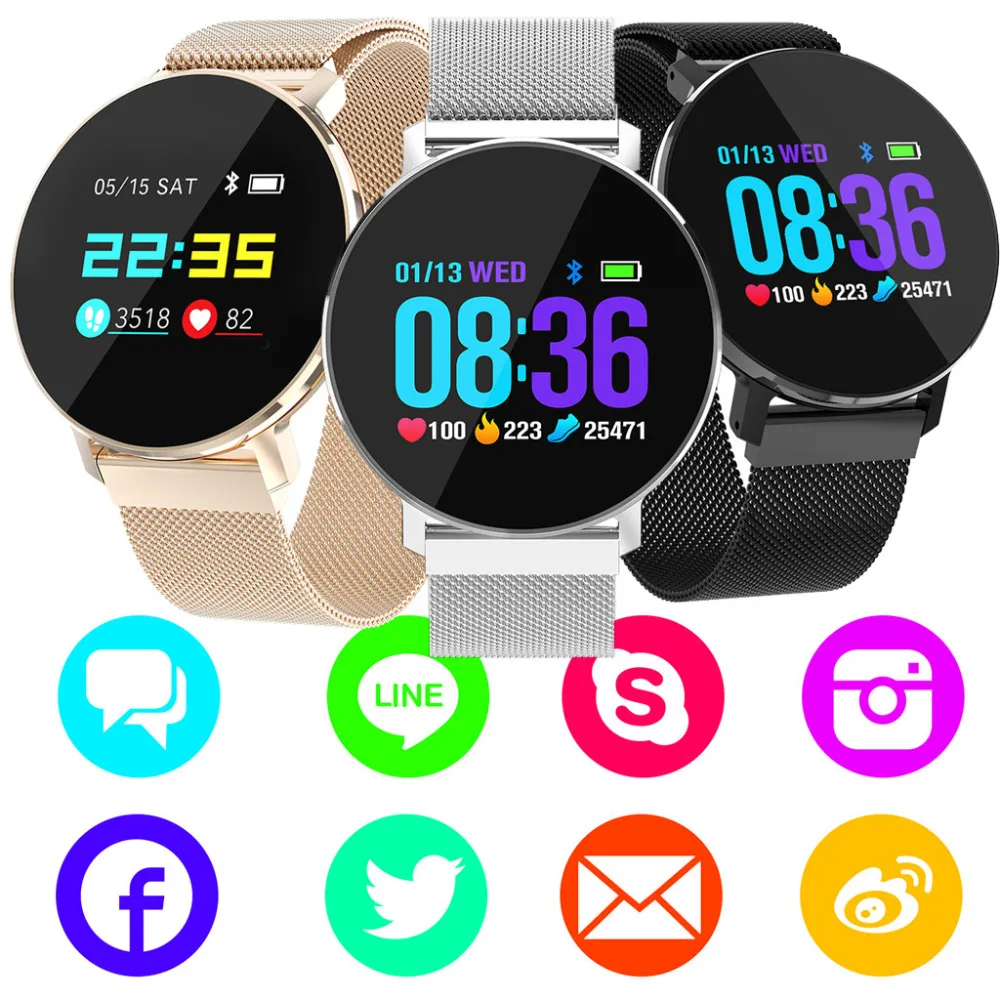 

2019 New stylish Smart watches IP68 waterproof Tempered glass Activity Fitness tracker Heart rate monitor Men women smartwatch