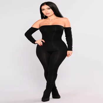 

Ladies Off Shoulder Clubwear Playsuit Female Black Pants Party Romper Trousers Skinny Sexy Jumpsuit Bodycon Long Sleeve Rompers