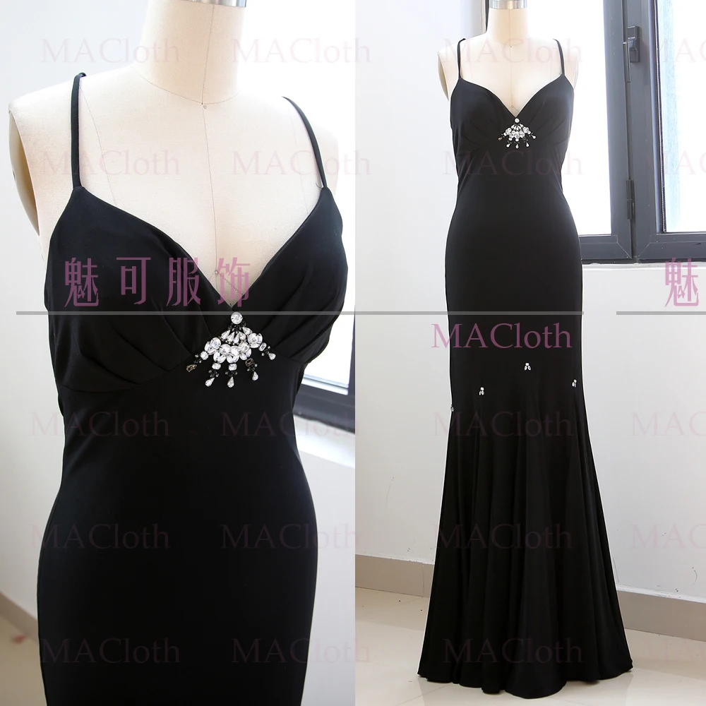 Черное платье-футляр с v-образным вырезом, длина до пола, Кристальный трикотаж, праздничный официальный вечерний наряд M 261143