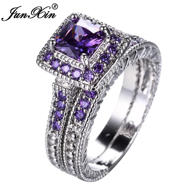 Junxin Elegant Purple Ring Set White Gold Filled Wedding Junxin Elegant Purple Ring Set White Gold Filled Wedding Engagement Rings For Women Top Fashion Jewelry