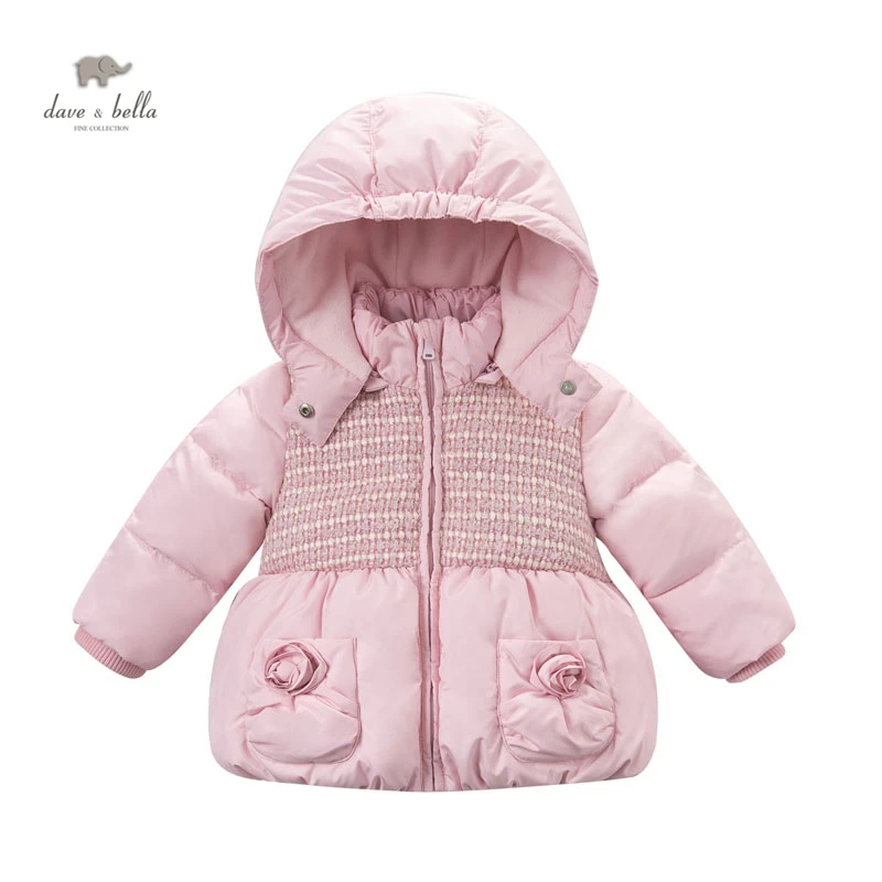 DB4057 dave bella baby girl pink hooded parkas cute coatin Down & Parkas from Mother & Kids on