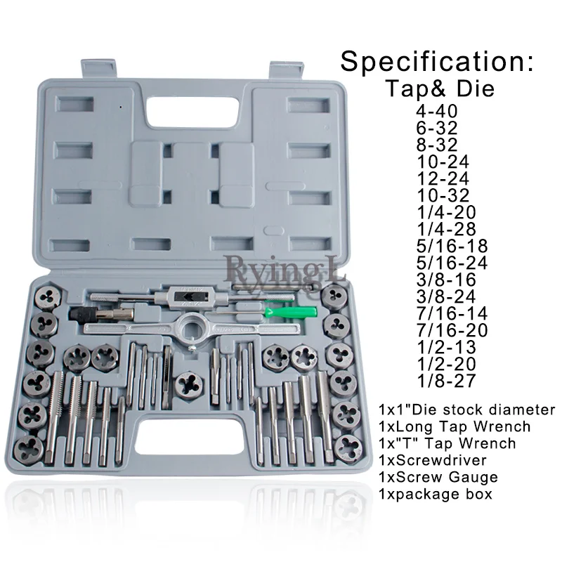 

G1 40pcs Tap Die Set Hand Thread Plug Taps Handle Alloy Steel Inch Threading Tool With Case