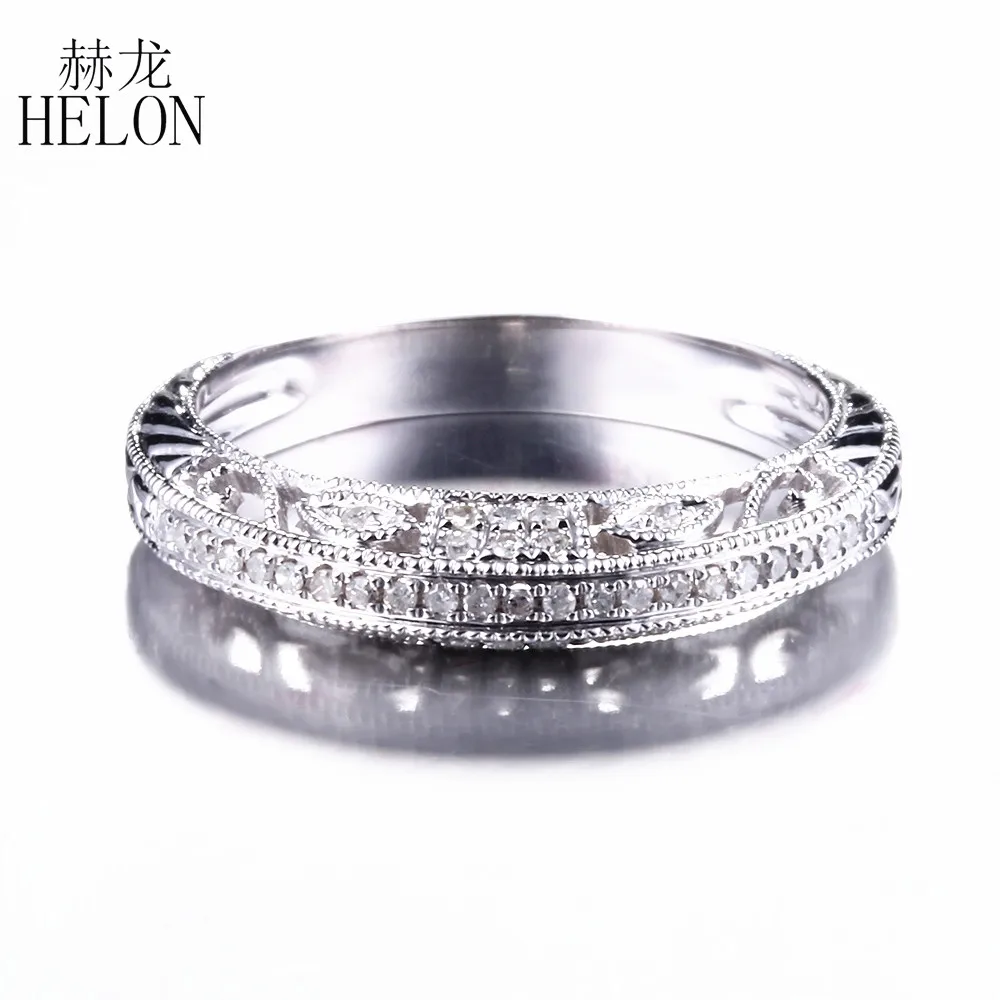 

HELON Solid 14K White Gold 100% Genuine Natural Diamonds Ring For Women Half Eternity Wedding Ring Women Vintage Trendy Jewelry