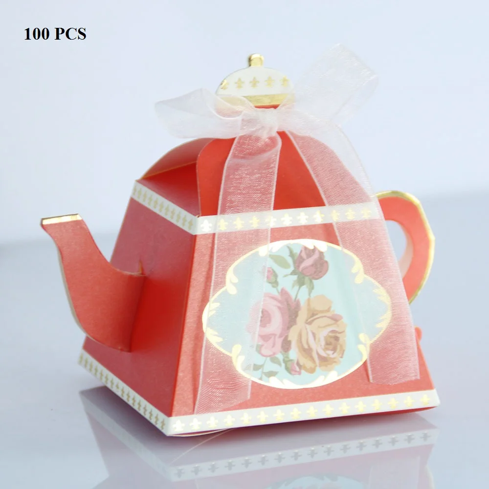 100/50 шт Королевский чайник, свадебный подарок, коробка для конфет, подарок для ребенка, подарочные бумажные коробки, детские принадлежности для дня рождения, розовый, синий, красный - Цвет: Red 100 PCS