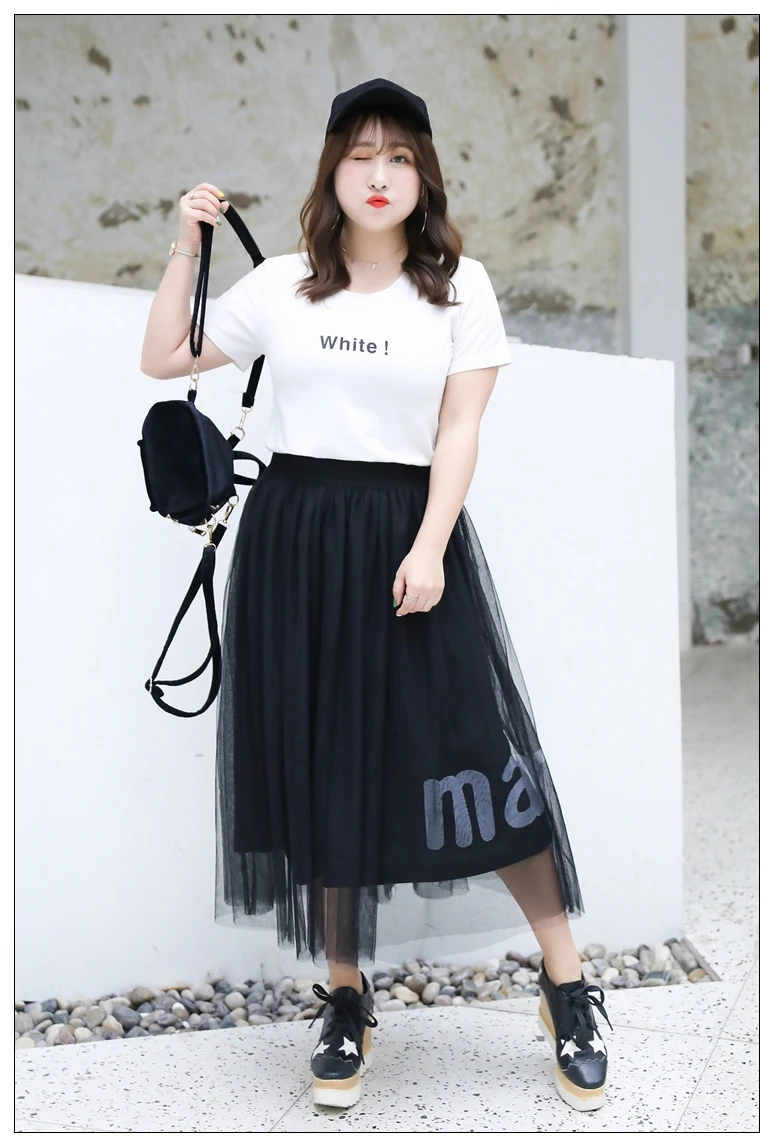 summer plus size long skirt for women casual loose elastic waist large voile mesh pleated skirts black 4XL 5XL 6XL 7XL 8XL