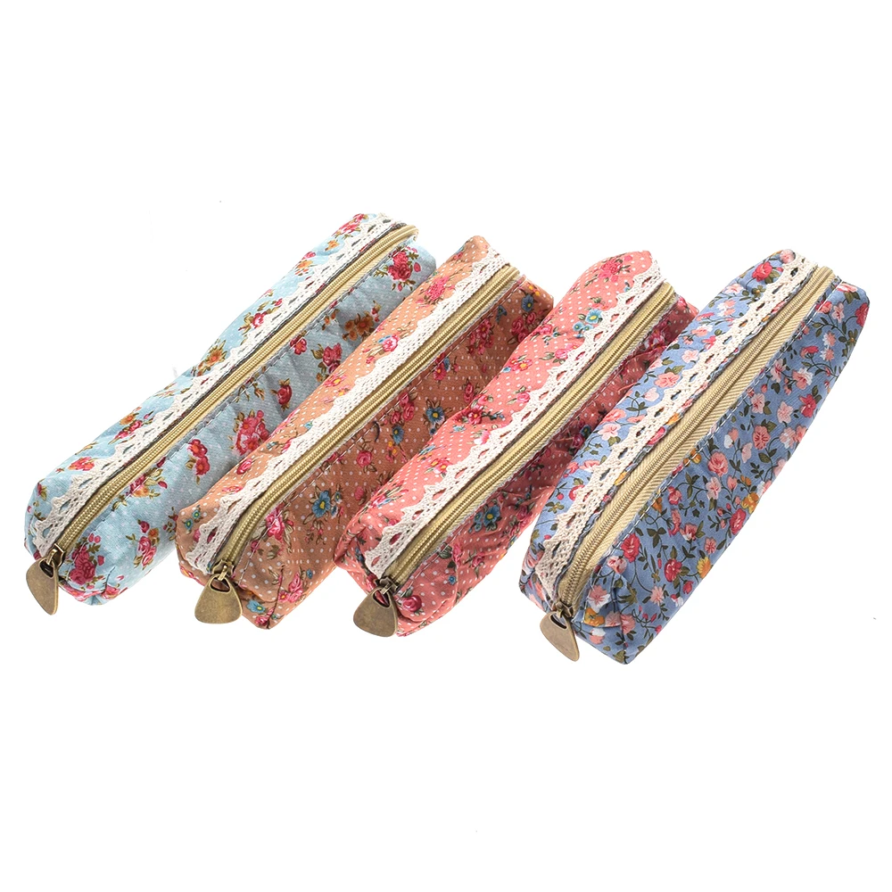 1 шт./лот, модный мини-чехол для карандашей в стиле ретро с цветочным кружевом, сумка для ручек, многофункциональная сумка для карандашей на молнии, Подарочные канцелярские принадлежности