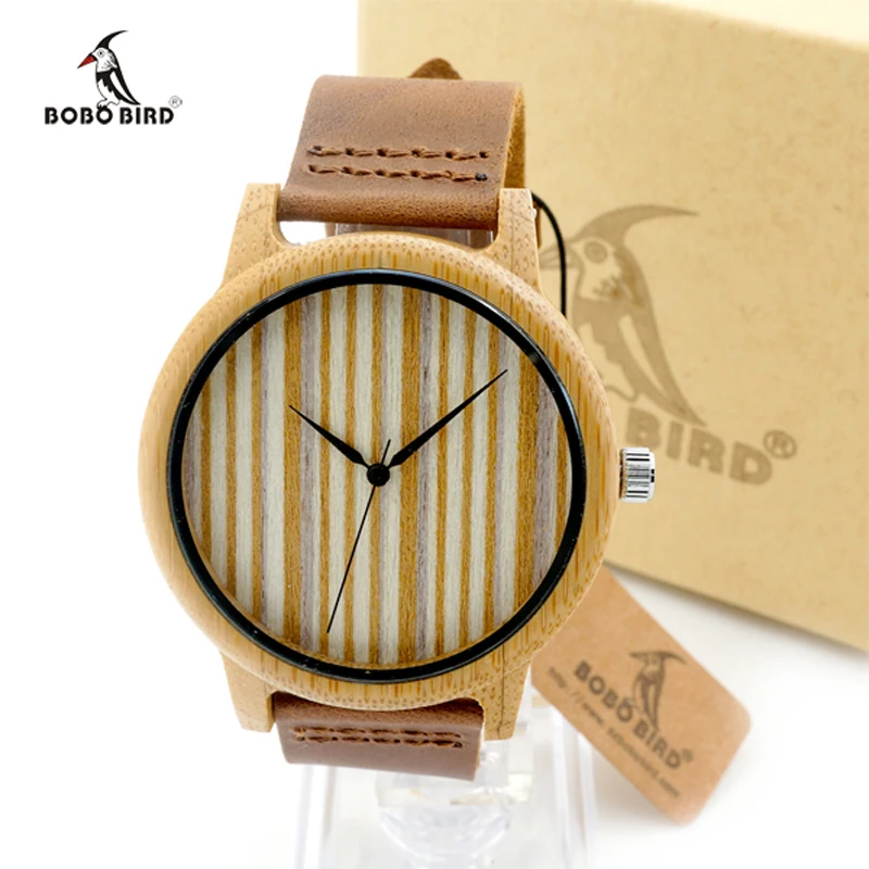 BOBO BIRD Top Luxury Men Watches Genuine Leather Band Bamboo Wristwatch for Men and Women Wood as Gifts relogio masculino C-A21
