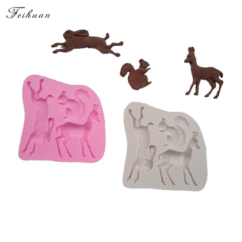 

Christmas New Animal Series Deer Rabbit Shape Silicone Mold DIY Cake Decoration Tools Fondant chocolate Baking Mold