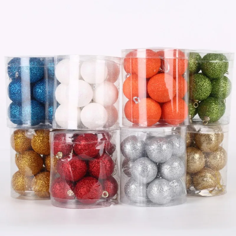 

12pcs Christmas Baubles Glitter Chic Round Christmas Balls Ornament New Year Christmas Tree Decorations