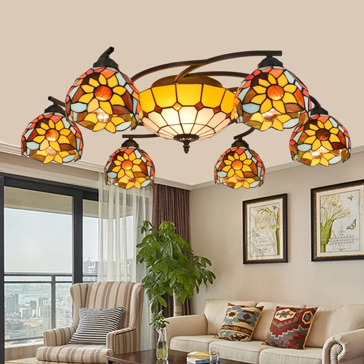 Tiffany sunflower Stained Glass Suspended Luminaire E27 110 240V Chain