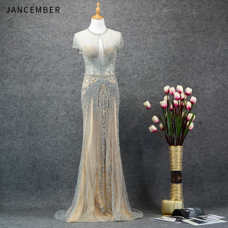 JANCEMBER vestido largo brillante fiesta прозрачные рукава-крылышки с бусинами и кристаллами