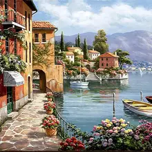 Домашний декор картины на холсте diy картина маслом по номерам рисунок узелковая картина на стену искусство пейзаж морской город 16x20in