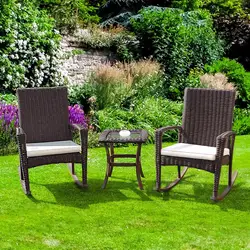 Giantex 3 шт. ротанговая плетеная мебель для патио набор журнальный столик кресло-качалка Мягкий Новый садовый набор HW54922