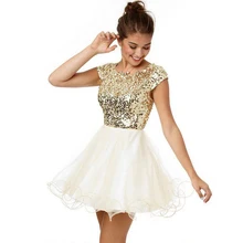 Nizza Sexy Glitter Gold Pailletten Homecoming Kleider Kurzarm Party Kleider Robe de Cocktail kleid Vestido de Festa