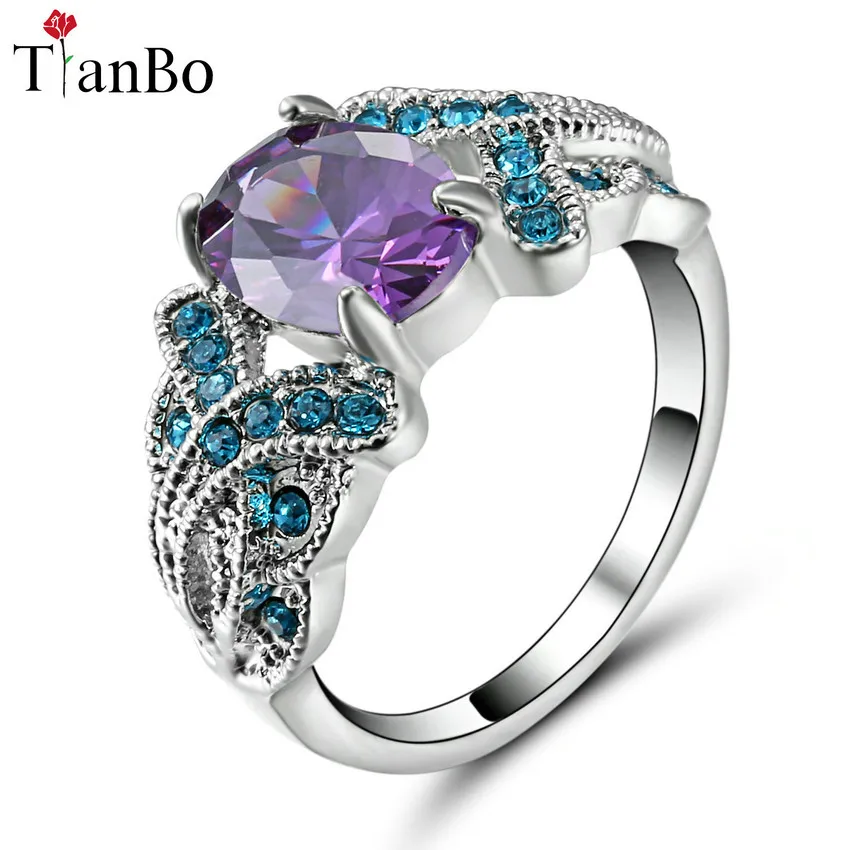 Sky-Blue & Purple Cross Ring Size 9 Fashion White & Black & Gold Colour Jewelry Vintage Wedding Rings for Women Birthday Gift