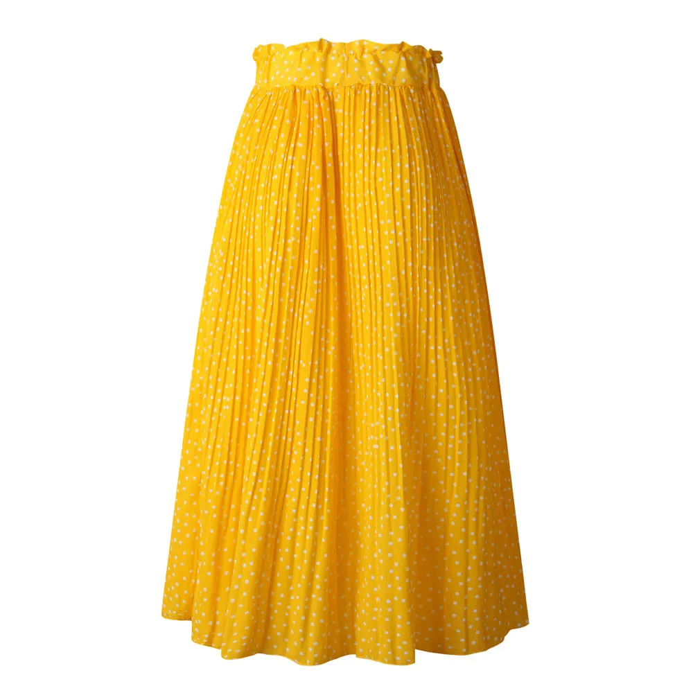Женская плиссированная юбка, высокое качество, юбка миди в горошек, с карманами, желтая, зеленая, летняя, осенняя, юбка eDressU CLX-101082