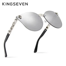 Kingseven – lunettes De luxe pour femmes, miroir gothique, monture tête De mort, métal, Temple Oculos De Sol Uv400 avec accessoires