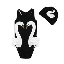Girls Swimsuit Cartoon Kids Swimwear With Swimming Cap Parrot Swan Flamingo Baby Girl Bathing Suit One Piece Swim Wear