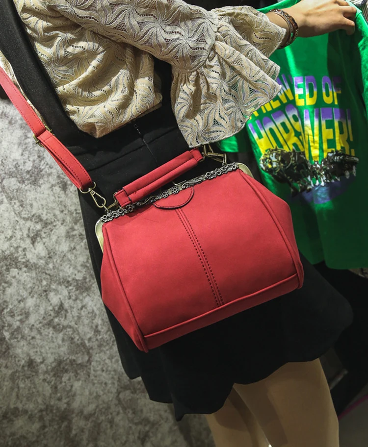 Women PU Leather Purse Retro Fashion Top Handle Handbag Kiss Lock Crossbody Shoulder Bag for Ladies (10)