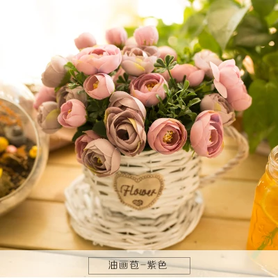 Bract Rose Purple 1 Набор, различные искусственные цветы, букет роз, плетеная корзина из ротанга, чашка, корзина-ваза, бонсай, свадебный Декор для дома, магазин, искусственный цветок, 15 видов цветов - Цвет: Bract Rose Purple