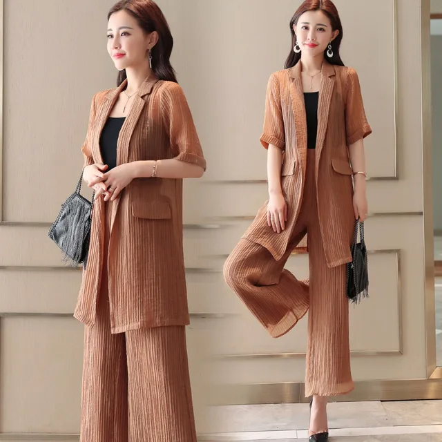 Special Price 2018 new women's summer fashion chiffon suit short-sleeved suit summer fashion Western style two-piece suit wide leg pants Special Price 2018 new women's summer fashion chiffon suit short-sleeved suit summer fashion Western style two-piece suit wide leg pants
