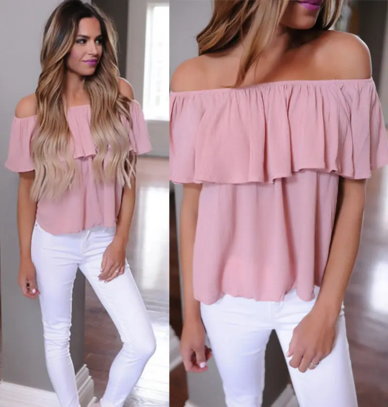 Buy 2017 Women Sexy Casual Loose Ruffle Off Shoulder