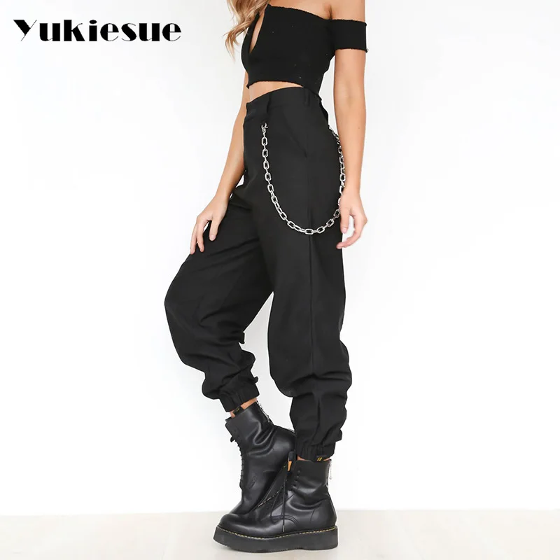 

2018 Summer Female High Waist Harem Pants Women Fashion Slim Long Pants Hip Hop Pant Streetwear With Chains trousers plus size